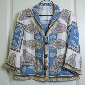 ETRO Milano Silk Blouse Top, Blue Brown White Paisley, Size 44 Italy/ Medium